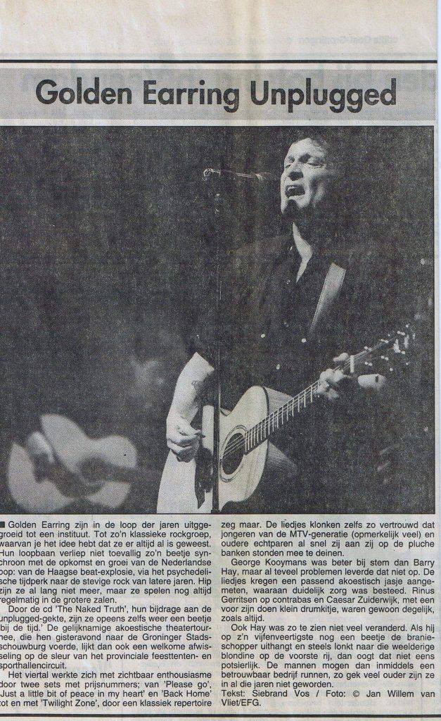 Nieuwsblad van het Noorden May 24 1993 show review Golden Earring unplugged